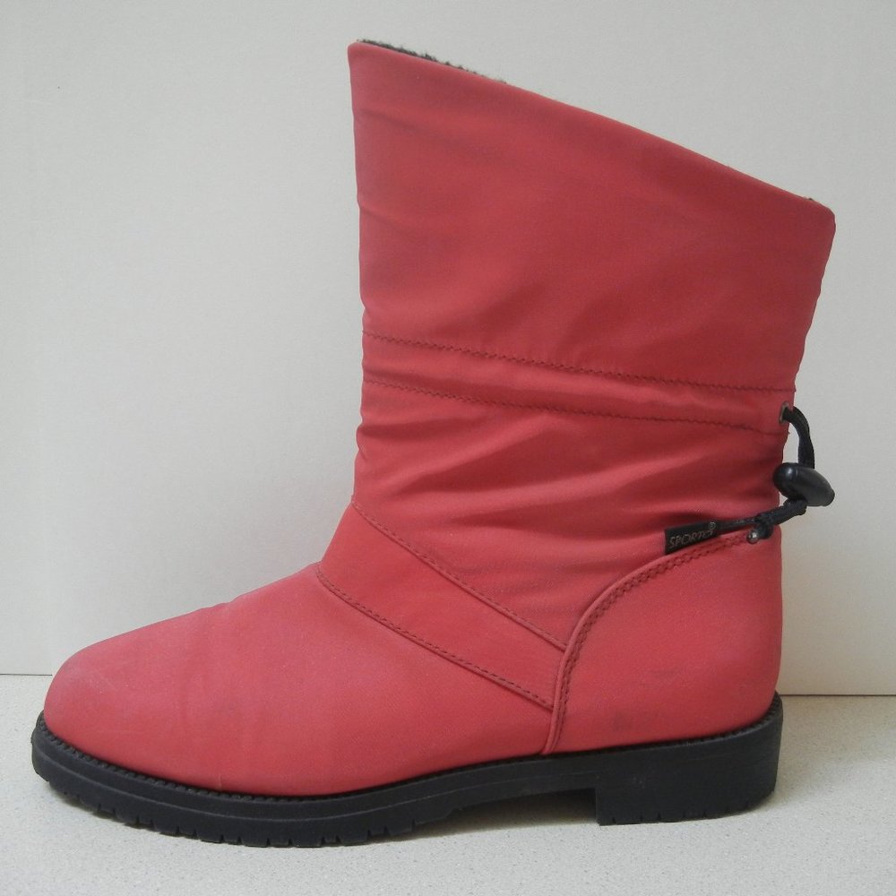 Sporto Sz 9 Red Water Resistant Pull On Nylon Insulated Boots Cinch Tight